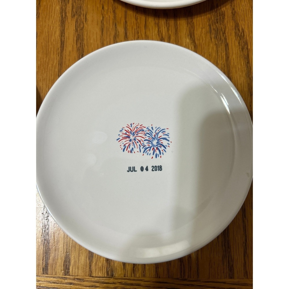 Rae Dunn July 4 2018 Appetizer Plates Set of 4 Patriotic Flag Stars Fireworks - Picture 4 of 9